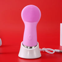 HKM-686675 Wireless Rechargeable Ultrasonic Cleansing Brush - Multi-Function Electric Face Scrubber in Pink and Rose Red