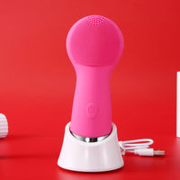 HKM-686675 Wireless Rechargeable Ultrasonic Cleansing Brush - Multi-Function Electric Face Scrubber in Pink and Rose Red