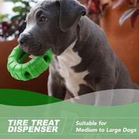 HKM-826259 Durable Natural Rubber Dog Chew Toy with Beef Flavor, Interactive Food Dispensing Tire Shape for Medium to Large Dogs