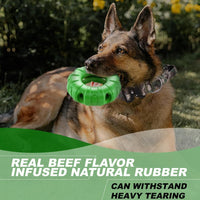 HKM-826259 Durable Natural Rubber Dog Chew Toy with Beef Flavor, Interactive Food Dispensing Tire Shape for Medium to Large Dogs