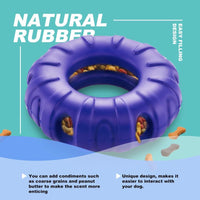 HKM-826259 Durable Natural Rubber Dog Chew Toy with Beef Flavor, Interactive Food Dispensing Tire Shape for Medium to Large Dogs