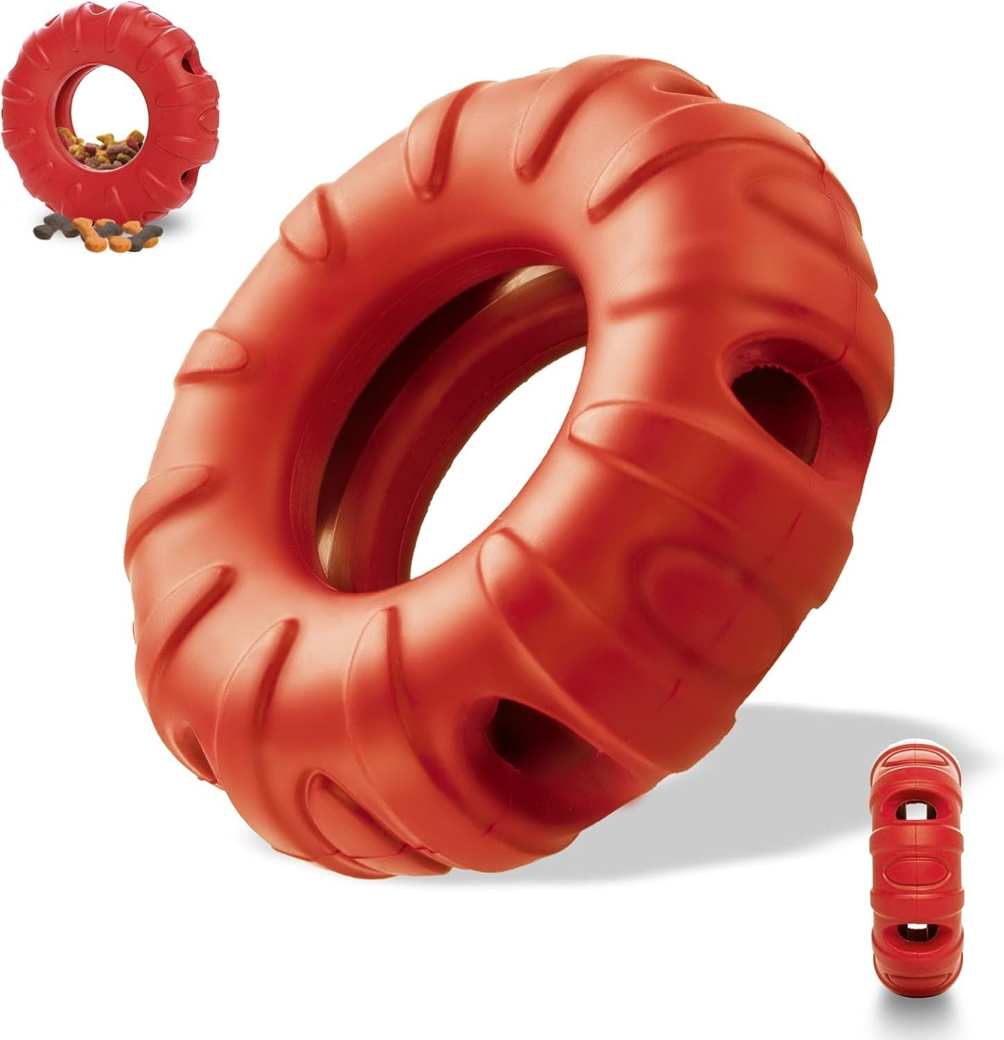 HKM-826259 Durable Natural Rubber Dog Chew Toy with Beef Flavor, Interactive Food Dispensing Tire Shape for Medium to Large Dogs