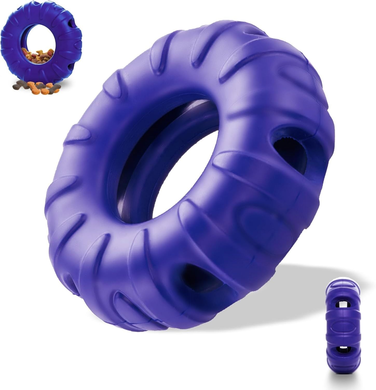 HKM-826259 Durable Natural Rubber Dog Chew Toy with Beef Flavor, Interactive Food Dispensing Tire Shape for Medium to Large Dogs