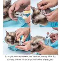 HKM-136531 Adjustable Cat Grooming Bag for Bathing and Nail Care - Breathable Polyester Mesh Design