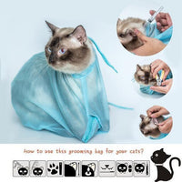 HKM-136531 Adjustable Cat Grooming Bag for Bathing and Nail Care - Breathable Polyester Mesh Design