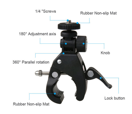 KTX-628371 Adjustable Bicycle Clip Stand for SLR Cameras and Digital Devices, 17-35MM Rod Compatibility, Angle Versatile Shooting, Max Load 2.5KG