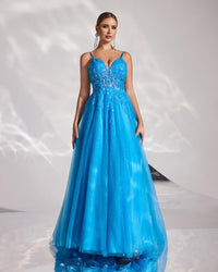 HKM-828755 Elegant Blue Evening Gown for Women - Style EZ25173
