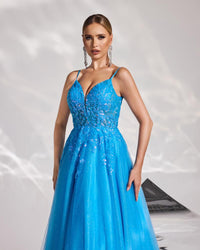 HKM-828755 Elegant Blue Evening Gown for Women - Style EZ25173