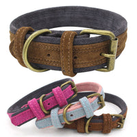 HKM-385811 Double Contrast Color Nubuck Leather Pet Collar with Brass Fittings