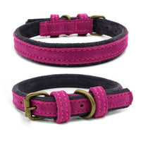 HKM-385811 Double Contrast Color Nubuck Leather Pet Collar with Brass Fittings