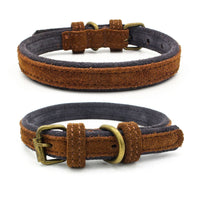 HKM-385811 Double Contrast Color Nubuck Leather Pet Collar with Brass Fittings