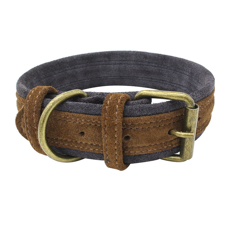 HKM-385811 Double Contrast Color Nubuck Leather Pet Collar with Brass Fittings