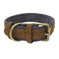HKM-385811 Double Contrast Color Nubuck Leather Pet Collar with Brass Fittings