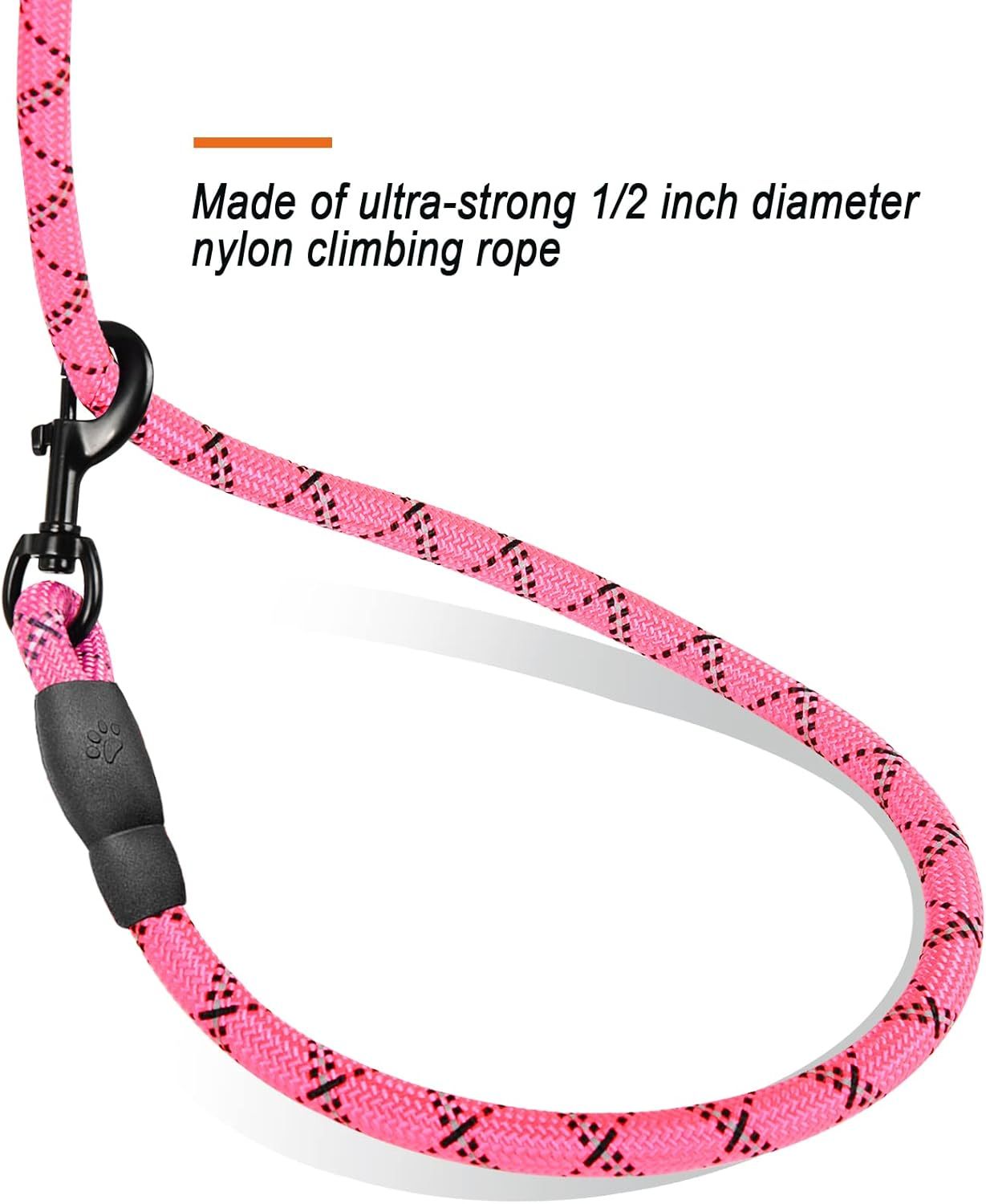 HKM-561811 Heavy-Duty 5 FT Dog Leash with Padded Handle and Reflective Strips for Large Dogs