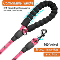HKM-561811 Heavy-Duty 5 FT Dog Leash with Padded Handle and Reflective Strips for Large Dogs