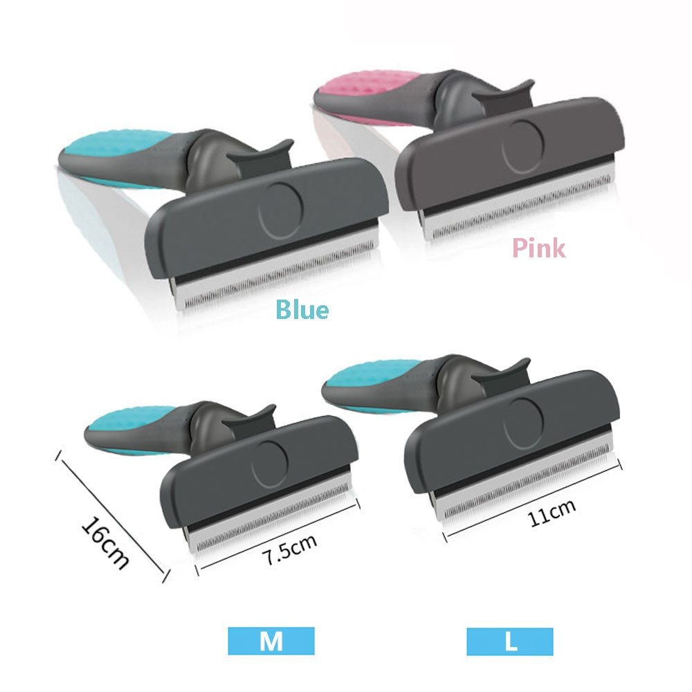 HKM-346643 Pet Hair Removal Comb for Cats and Dogs - Stainless Steel Grooming Brush in Green, Pink, and Blue
