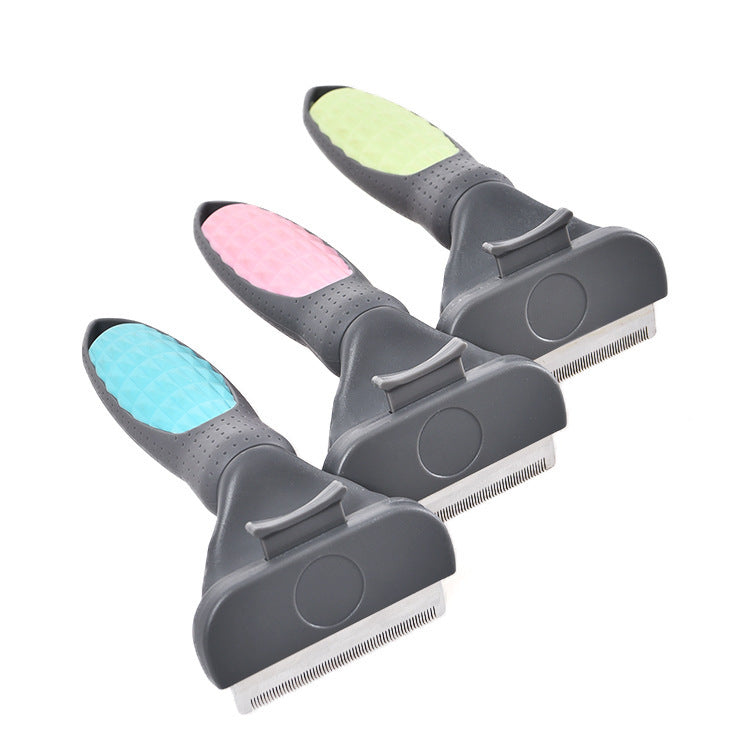 HKM-346643 Pet Hair Removal Comb for Cats and Dogs - Stainless Steel Grooming Brush in Green, Pink, and Blue