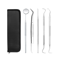 HKM-272787 5-Piece Professional Dental Tools Set with Leather Bag - Teeth Cleaning and Care Instruments