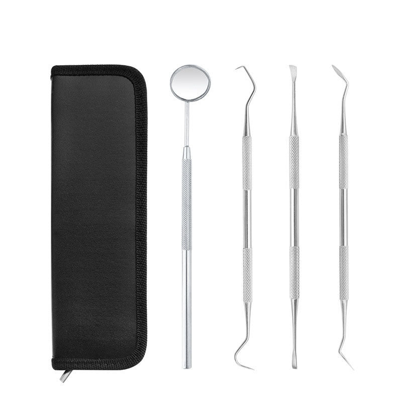 HKM-272787 5-Piece Professional Dental Tools Set with Leather Bag - Teeth Cleaning and Care Instruments