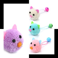 HKM-511763 Plush Mouse Head Shaped Bell Toy for Cats in Purple, Pink, Blue, and White