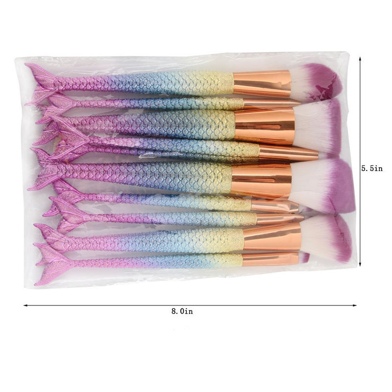 HKM-311891 Fishtail Makeup Brush Set – 10-Piece Portable Collection with PU Handles and Man-Made Fiber Brushes