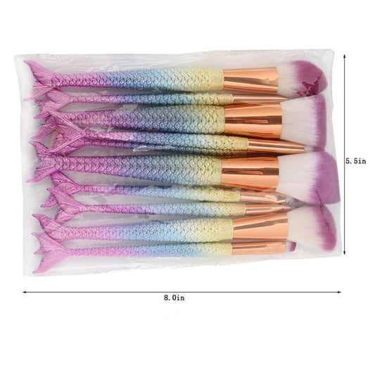 HKM-311891 Fishtail Makeup Brush Set – 10-Piece Portable Collection with PU Handles and Man-Made Fiber Brushes