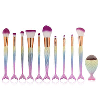 HKM-311891 Fishtail Makeup Brush Set – 10-Piece Portable Collection with PU Handles and Man-Made Fiber Brushes