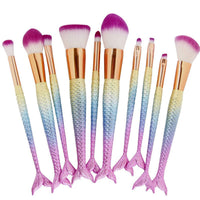 HKM-311891 Fishtail Makeup Brush Set – 10-Piece Portable Collection with PU Handles and Man-Made Fiber Brushes