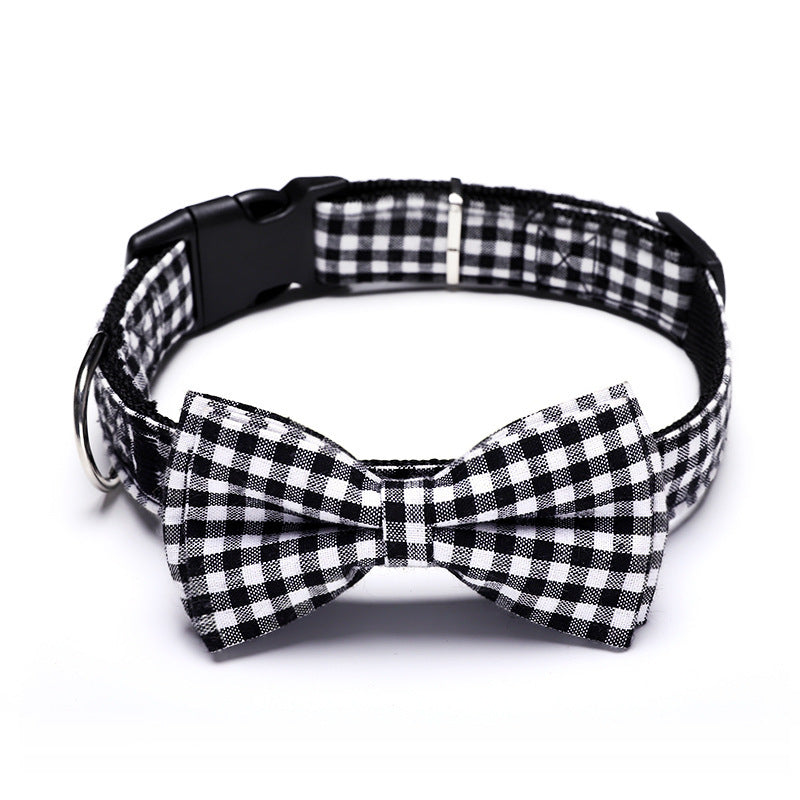 HKM-349587 British Plaid Bow Tie Collar for Cats and Dogs - Multi-Seasonal Adjustable Traction Collar