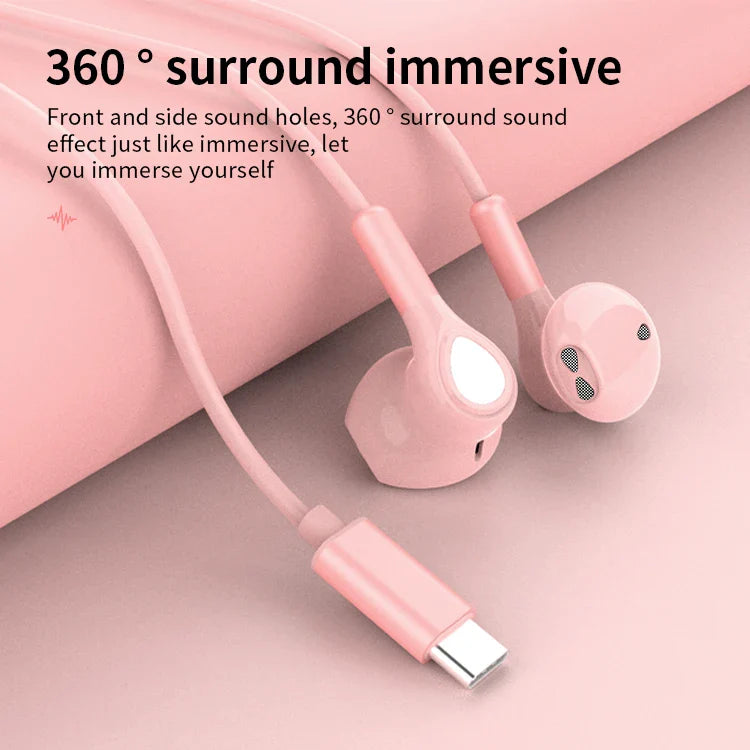 KTX-813395 USB C Wired Earbuds with Microphone for Android Devices - Stereo Sound Wired Earphones