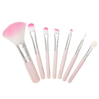 HKM-851987 7-Piece Makeup Brush Set with Wooden Handles and Corrugated Nylon Wool Bristles