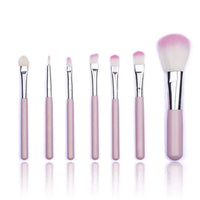 HKM-851987 7-Piece Makeup Brush Set with Wooden Handles and Corrugated Nylon Wool Bristles
