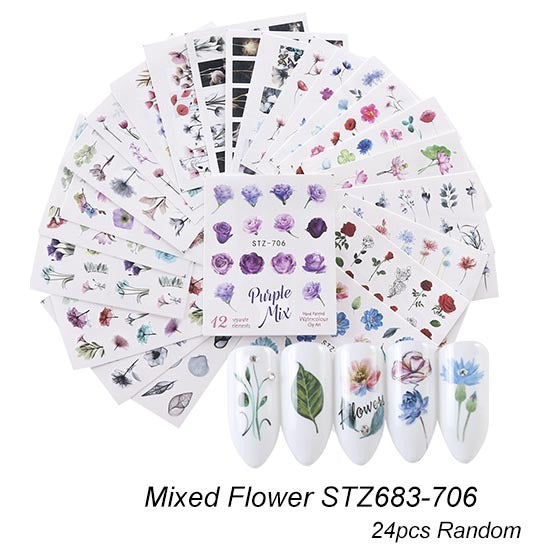 HKM-859155 Lace Flower Nail Art Sticker Set - 18 to 68 Pieces in Colorful Designs