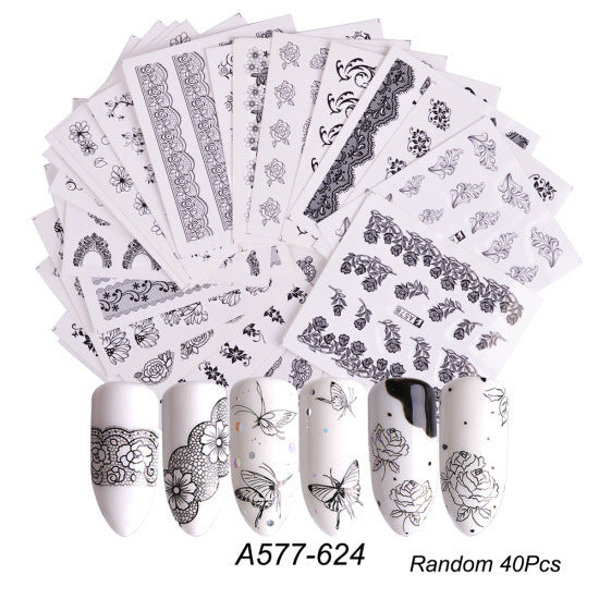 HKM-859155 Lace Flower Nail Art Sticker Set - 18 to 68 Pieces in Colorful Designs