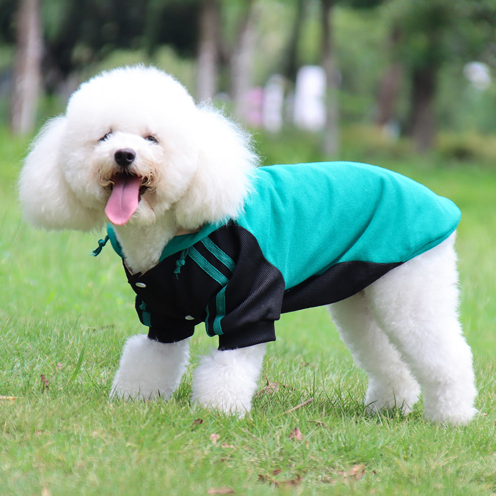 HKM-057171 Hooded Striped Sweater for Dogs - Casual Autumn and Winter Wear in Blue, Yellow, Green, Gray, Multiple Sizes Available