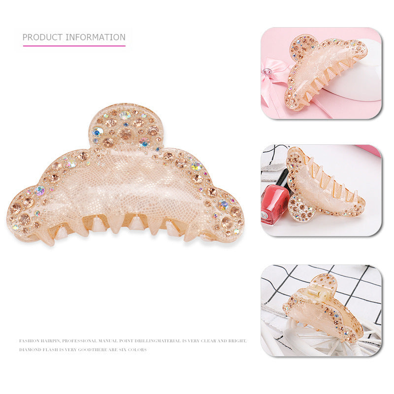 HKM-340563 Acrylic Shark Hair Clip in Pink and Gold - Handmade Stylish Accessory