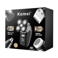 HKM-136531 Rechargeable 3D Rotary Shaver with Cleansing Brush and Grooming Attachments