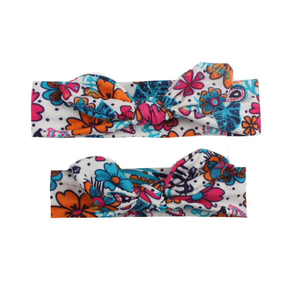 HKM-404947 Kids' Print Knotted Bunny Ears Headband - Available in 8 Colors, Size 17X6 cm or 21X6 cm