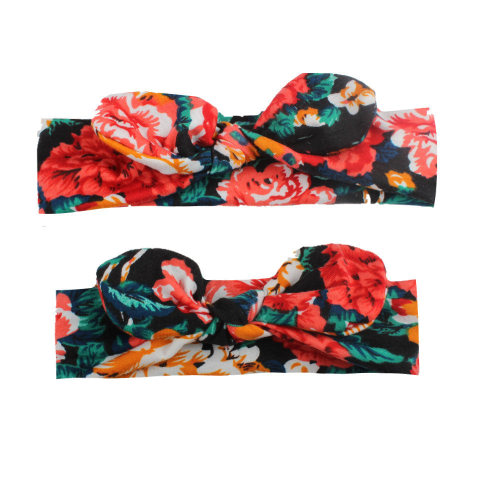 HKM-404947 Kids' Print Knotted Bunny Ears Headband - Available in 8 Colors, Size 17X6 cm or 21X6 cm