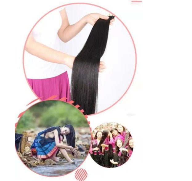 KTX-567635 Natural Black Straight Hair Wig - 30CM Real Human Hair, Iron-Friendly, Natural Scales