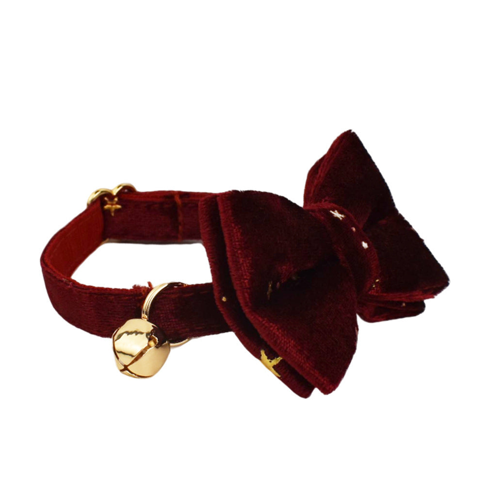 HKM-895123 Wine Red and Dark Blue Adjustable Cotton Cat Collars with Bow and Bell