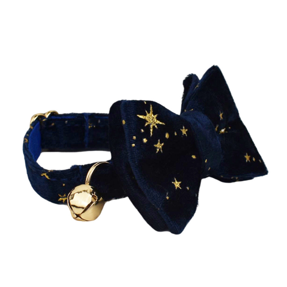 HKM-895123 Wine Red and Dark Blue Adjustable Cotton Cat Collars with Bow and Bell