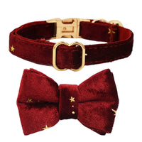 HKM-895123 Wine Red and Dark Blue Adjustable Cotton Cat Collars with Bow and Bell