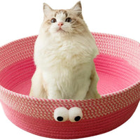 HKM-198547 Woven Cotton Rope Cat Bed - Round, Washable Pet Nest for Indoor Cats and Small Dogs, Breathable & Scratch Resistant