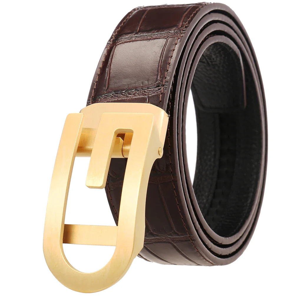 HKM-670675 Men's Automatic Belt with Stainless Steel Buckle, Genuine Cowhide Leather