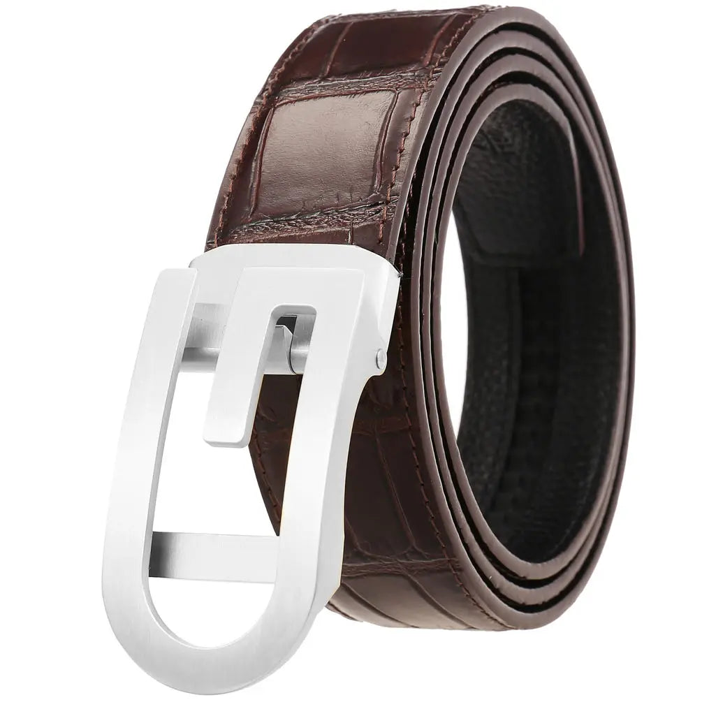 HKM-670675 Men's Automatic Belt with Stainless Steel Buckle, Genuine Cowhide Leather