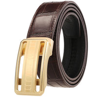 HKM-670675 Men's Automatic Belt with Stainless Steel Buckle, Genuine Cowhide Leather