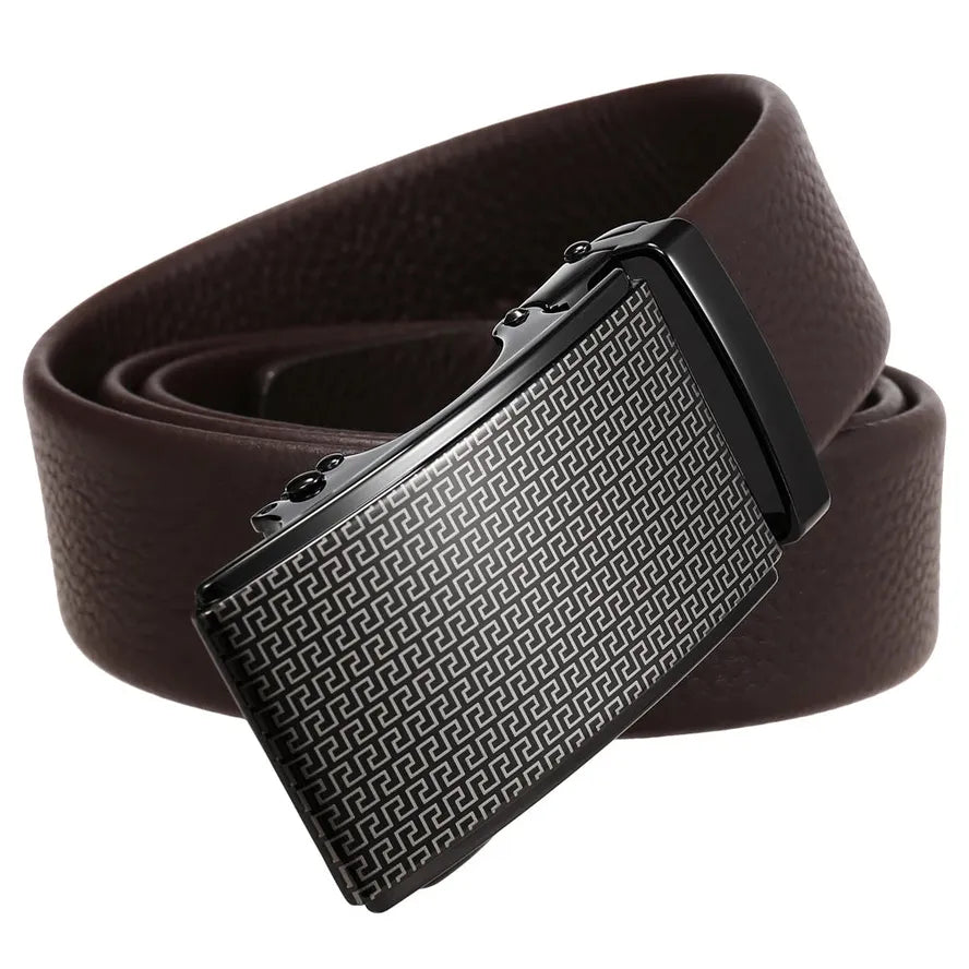 HKM-913555 Men's Casual Cowhide Automatic Buckle Belt with First Layer Leather