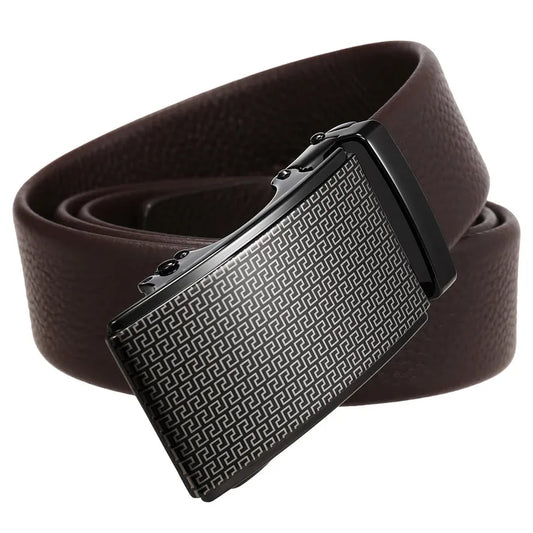 HKM-913555 Men's Casual Cowhide Automatic Buckle Belt with First Layer Leather
