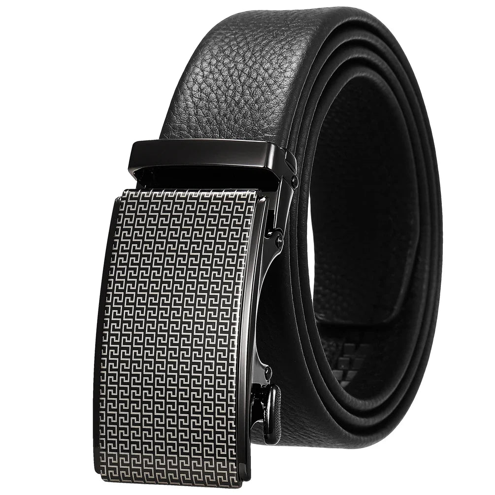 HKM-913555 Men's Casual Cowhide Automatic Buckle Belt with First Layer Leather